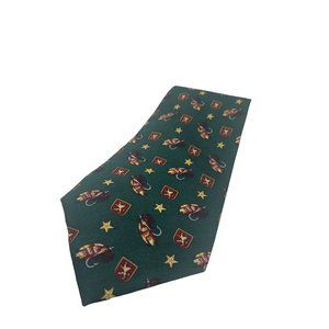 Milano Immagine Neck Tie Green Red 100% Italian Silk Stars Crests Fishing Lures